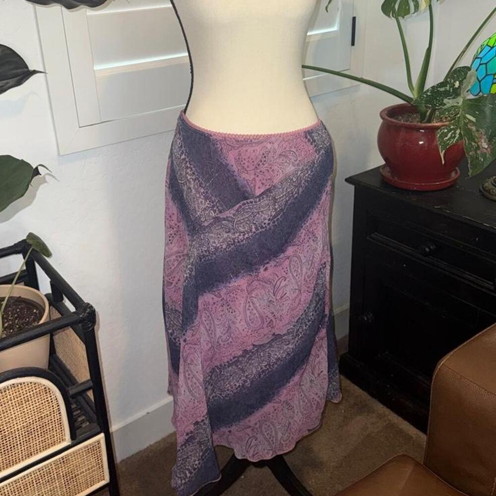 Vintage Y2K Fairy Wrapper Pink Purple Asymmetrical Paisley Lace Trim Maxi Skirt